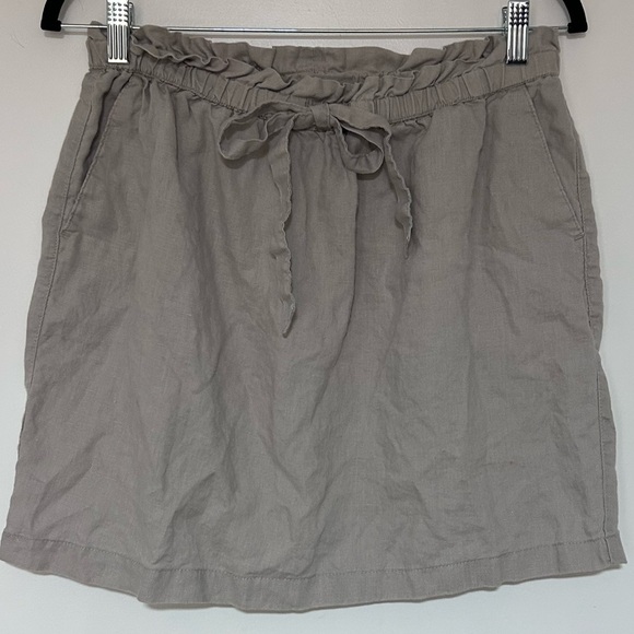 Saint Tropez West 100% Linen Tan Skirt Y2K Elastic Waist Mini Size Large - Picture 1 of 6